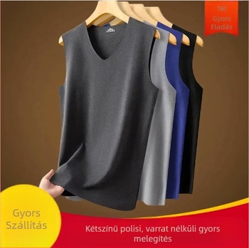 Férfi poliészter meleg mellény, V-nyakú, alapréteg, egyrétegű, közepes vastagságú 161-180 g/m²