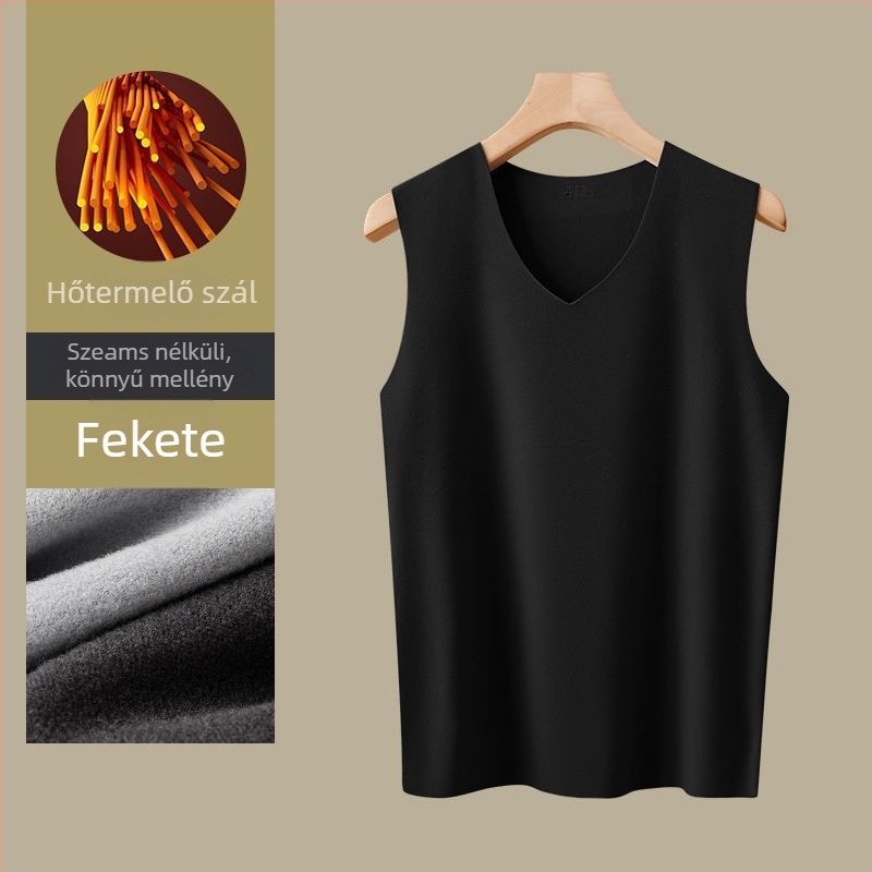 Férfi poliészter meleg mellény, V-nyakú, alapréteg, egyrétegű, közepes vastagságú 161-180 g/m²