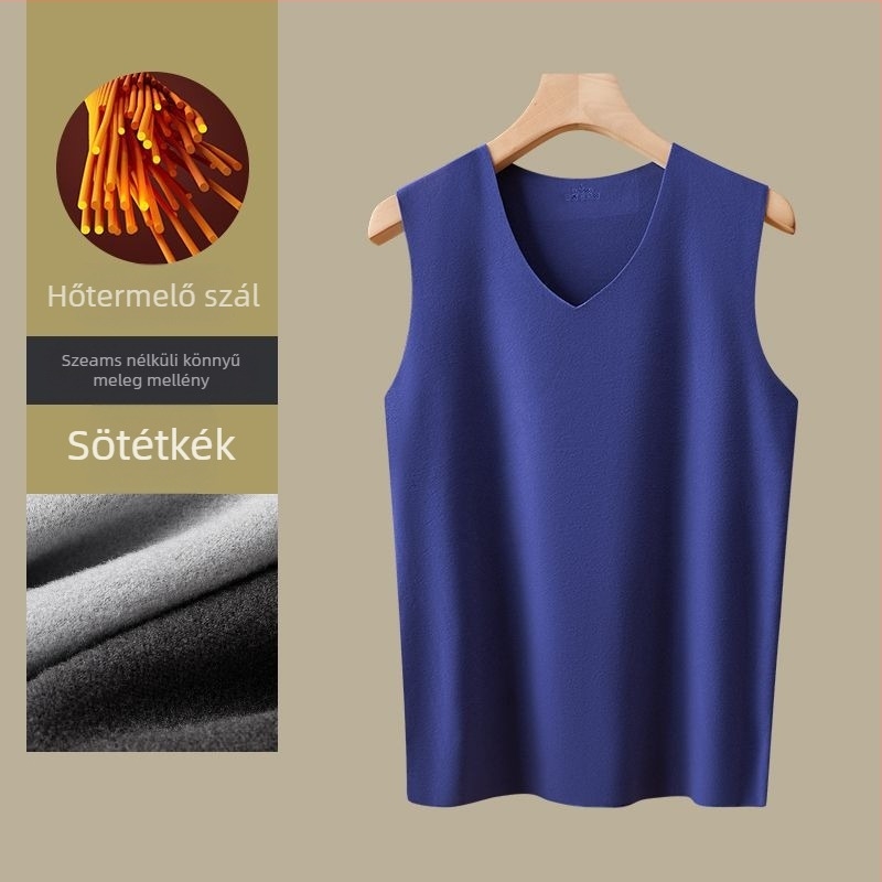 Férfi poliészter meleg mellény, V-nyakú, alapréteg, egyrétegű, közepes vastagságú 161-180 g/m²