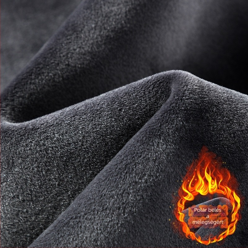 Férfi téli fleece-béléssel sportnadrág, laza szabás, középtalpas, öv és húzózsinór, egyszínű, 95% pamut