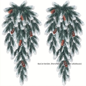 Karácsonyi falidekor mesterséges fenyőágakkal és tobozokkal; anyag: műanyag; készítés: egyéb; fajta: egyéb