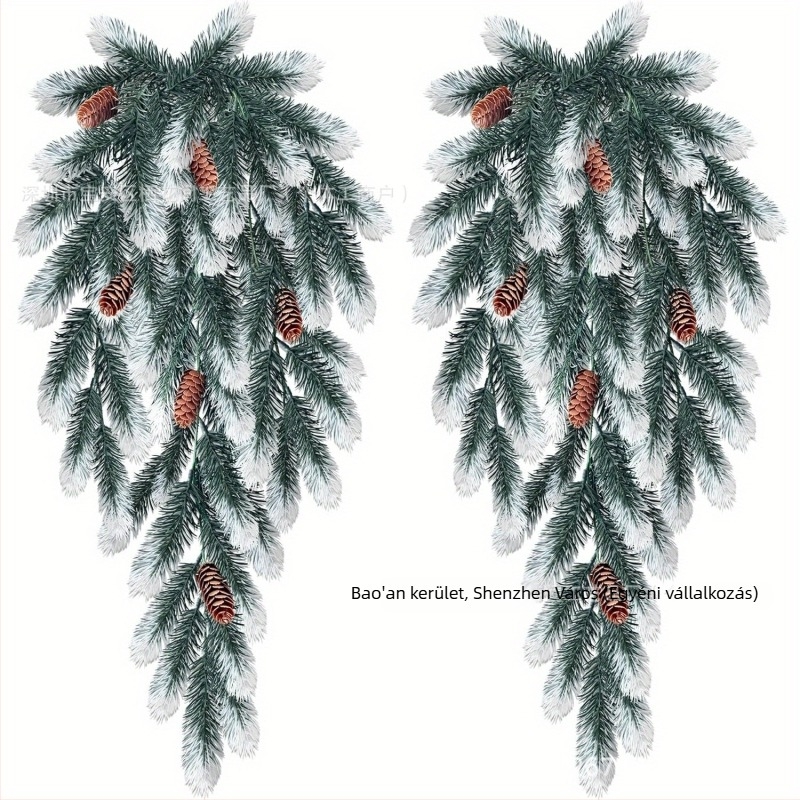 Karácsonyi falidekor mesterséges fenyőágakkal és tobozokkal; anyag: műanyag; készítés: egyéb; fajta: egyéb