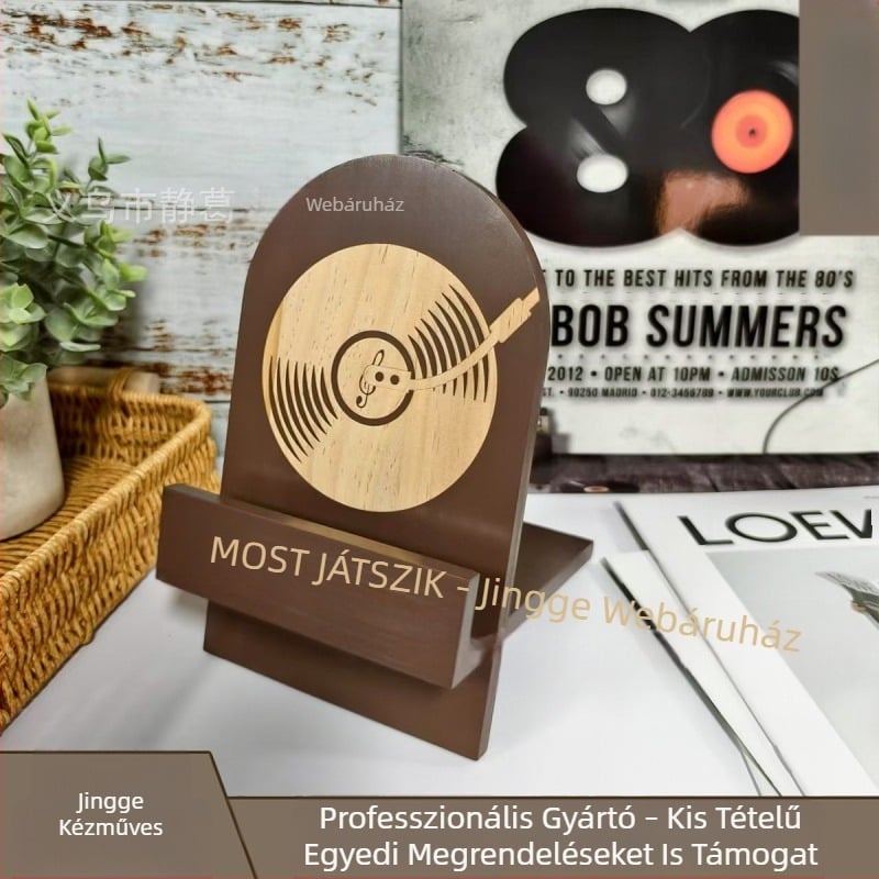 Vinyl lemez tároló állvány, fenyőfa, LP szervező, modern farmház stílus