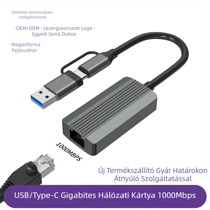 USB-C/USB 3.0 RJ-45 Gigabit Ethernet adapter – illesztőprogram nélkül, 10/100/1000 Mbps