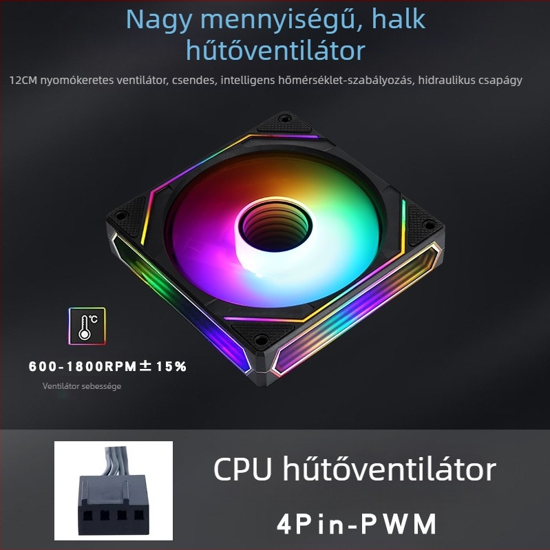 CPU hűtőventilátor, 4-pin PWM, hidraulikus csapágy, csendes, 600–1800 RPM, 12025