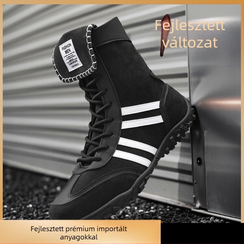 Férfi Martin csizmák - PU felsőrész, velúr részletek, magas szárú, vastag talp