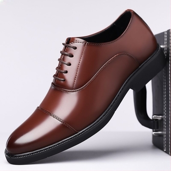 Férfi bőrből készült Oxford cipő – formális slip-on, kerek orr, PU felsőrész, gumitalp, nyúl szőrme bélés