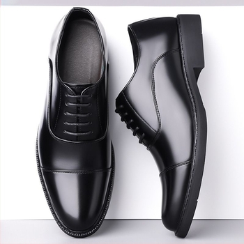 Férfi bőrből készült Oxford cipő – formális slip-on, kerek orr, PU felsőrész, gumitalp, nyúl szőrme bélés