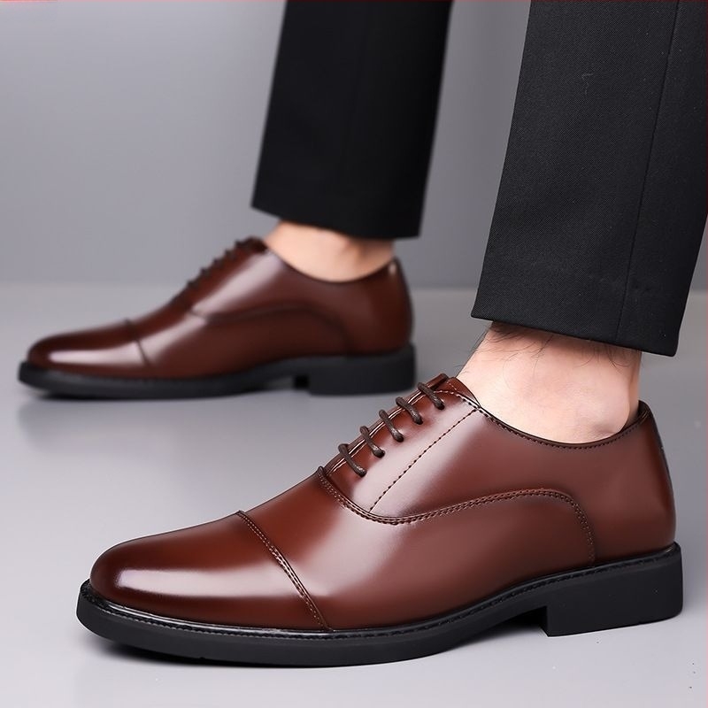 Férfi bőrből készült Oxford cipő – formális slip-on, kerek orr, PU felsőrész, gumitalp, nyúl szőrme bélés