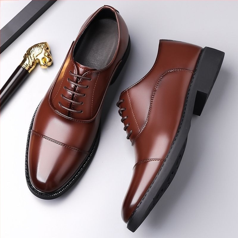 Férfi bőrből készült Oxford cipő – formális slip-on, kerek orr, PU felsőrész, gumitalp, nyúl szőrme bélés