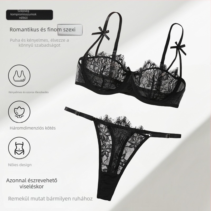 Hálós csipkés melltartó szett Push-Up, 3/4 kosár, Rögzített dupla vállpántok, Poliészter anyag