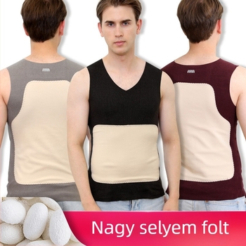 Széles vállú mellény V-nyakú, kasmír-selyem keverék, vast szövet, őszi-téli viseletre