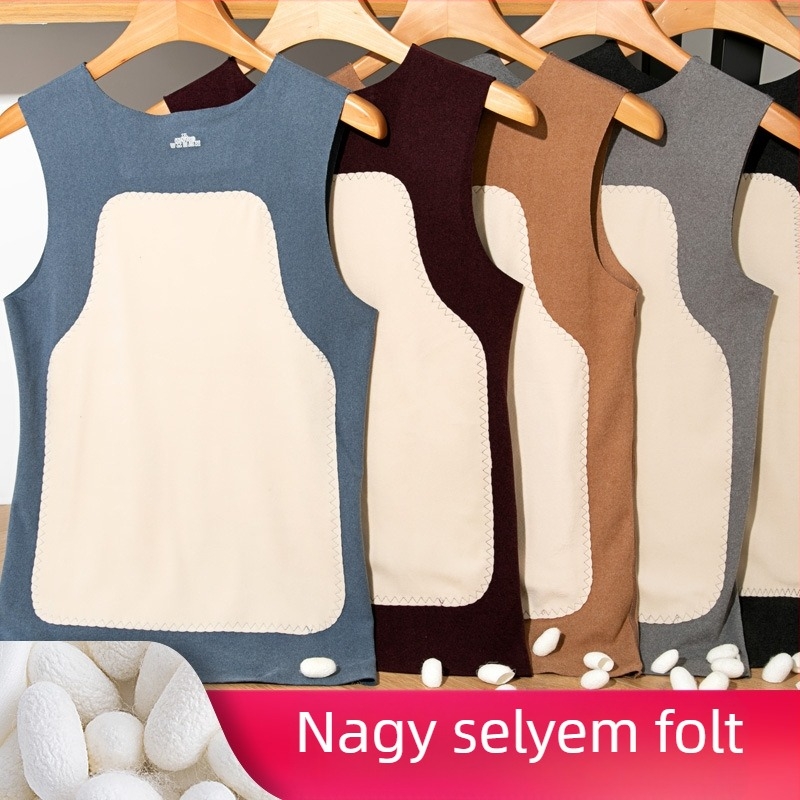 Széles vállú mellény V-nyakú, kasmír-selyem keverék, vast szövet, őszi-téli viseletre