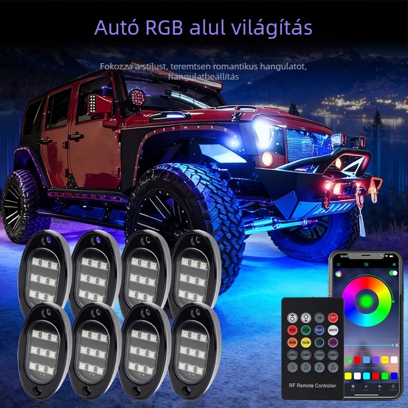 Autó alváz LED ambient fény, alkalmazásos távirányítással — 12V, univerzális, modell qfd152