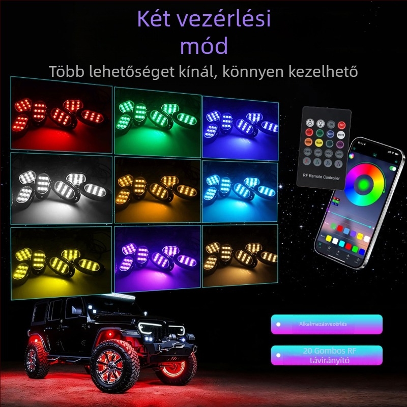 Autó alváz LED ambient fény, alkalmazásos távirányítással — 12V, univerzális, modell qfd152