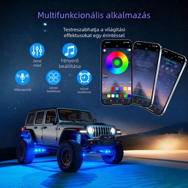 Autó alváz LED ambient fény, alkalmazásos távirányítással — 12V, univerzális, modell qfd152
