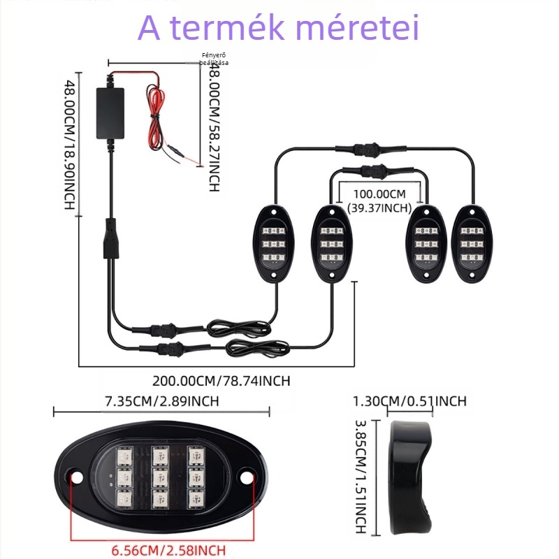 Autó alváz LED ambient fény, alkalmazásos távirányítással — 12V, univerzális, modell qfd152