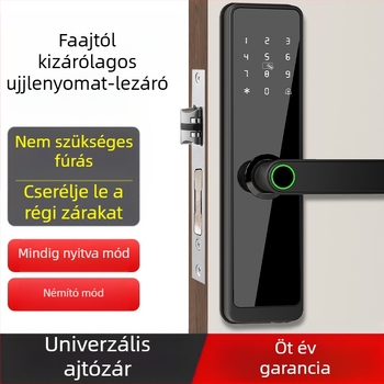 Beltéri fa ajtókhoz tervezett intelligens zár ujjlenyomattal, tenyérlenyomattal, jelszóval, arcfelismeréssel és távoli feloldással; panel alumíniumötvözet