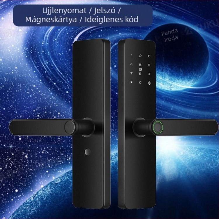 Beltéri fa ajtókhoz tervezett intelligens zár ujjlenyomattal, tenyérlenyomattal, jelszóval, arcfelismeréssel és távoli feloldással; panel alumíniumötvözet