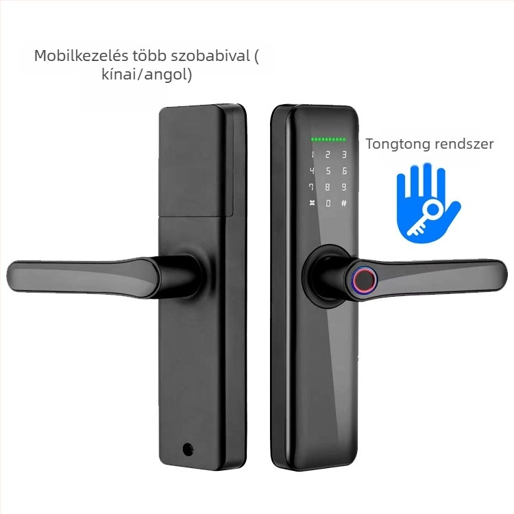 Beltéri fa ajtókhoz tervezett intelligens zár ujjlenyomattal, tenyérlenyomattal, jelszóval, arcfelismeréssel és távoli feloldással; panel alumíniumötvözet