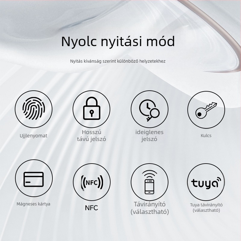 Beltéri fa ajtókhoz tervezett intelligens zár ujjlenyomattal, tenyérlenyomattal, jelszóval, arcfelismeréssel és távoli feloldással; panel alumíniumötvözet