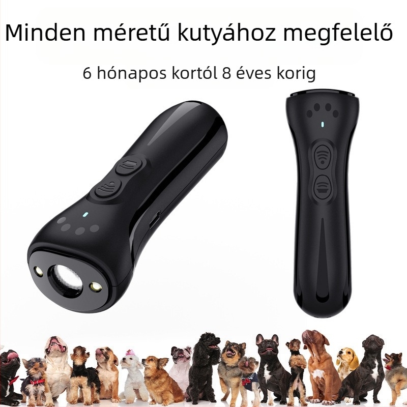 W32 ultrahangos kutyariasztó – ugatás elleni, töltővel, változó frekvencia, LED kézi lámpa