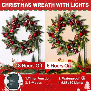 Karácsonyi koszorú harangokkal – műanyag, kézzel készült, amerikai stílus, termékkód HJ-32