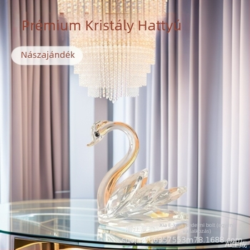 Kristály hattyú dekoratív szobor – állat figura, modern minimalista stílus, kész ajándék, papírdobozos csomagolásban.
