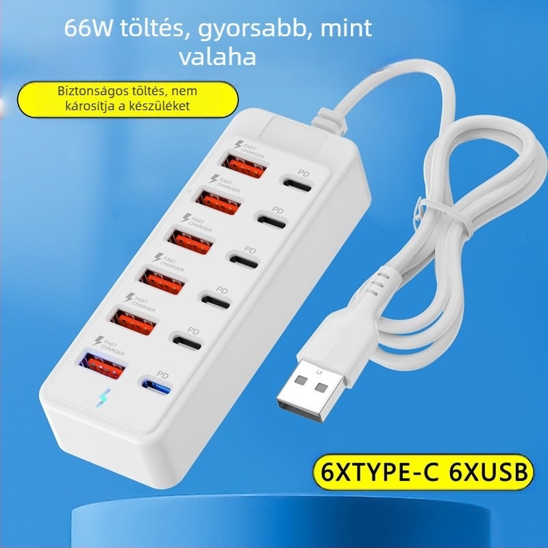 12-portos USB hub kiegészítő kábel USB-C és USB-A portokkal adatátvitelhez dokkoló állomáson