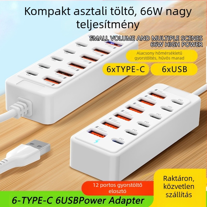 12-portos USB hub kiegészítő kábel USB-C és USB-A portokkal adatátvitelhez dokkoló állomáson