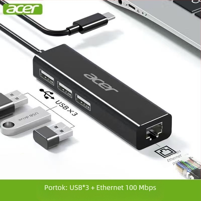 Acer Type-C Ethernet adapter USB hub HY41-T41, USB 2.0, 100 Mbps, 1–4 osztó