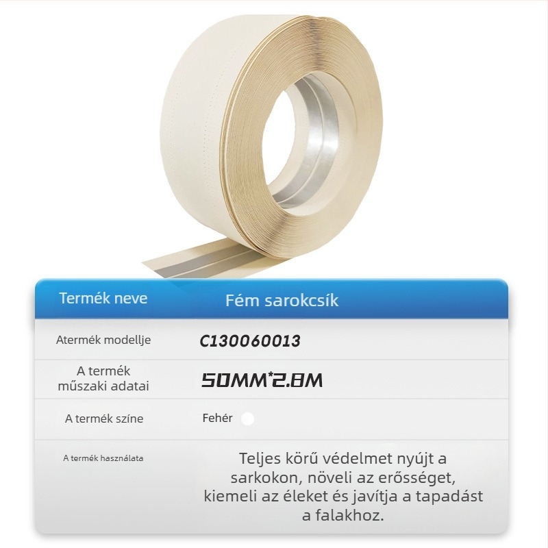 Cinkbevonatú fém sarokvédő szalag dekorációhoz és javításhoz