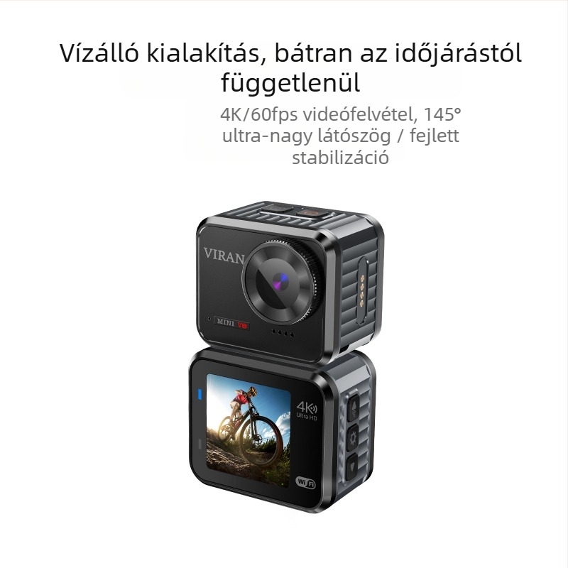 Mini01 4K kültéri vízálló actionkamera, IP68, 4K60fps, 1.54in LCD, WiFi távvezérlő, 980mAh akkumulátor