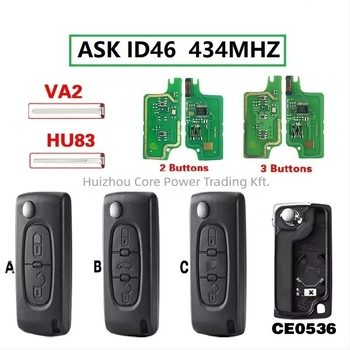 Citroën Logo 2/3 gombos összecsukható kulcs VA2/HU83 CE0536 434MHz ID46