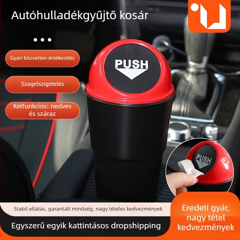Autóba való szemetes – többfunkciós, kreatív, mini kerek, műanyag