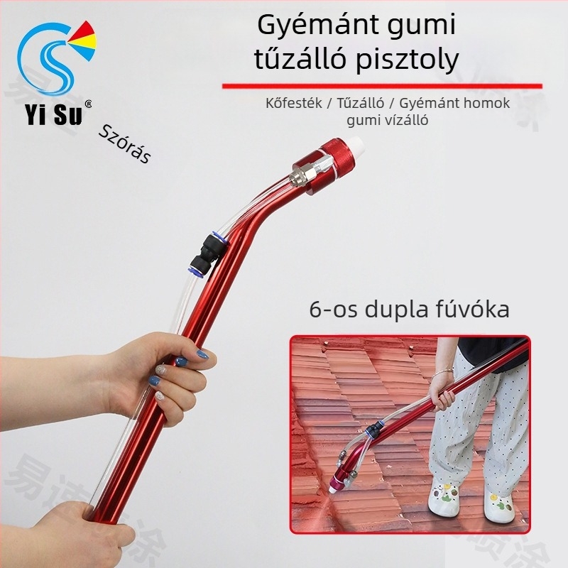 Kétfejű gumírozott permetezőpisztoly, vízálló, többfunkciós, 110 cm, valódi kőfesték, repedésálló habarcs, tűzálló