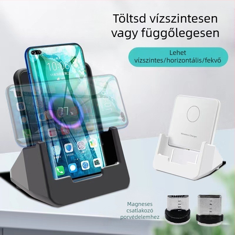 Vezeték nélküli töltőállvány, függőleges kivitel, 15W gyorstöltés, modell jy-01, ABS
