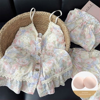 3 részes nyári pizsama szett Cloud Cotton anyaggal, mellkasos párnázott felső, pántos top, rövidnadrág és hosszú nadrág