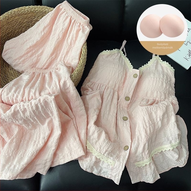 3 részes nyári pizsama szett Cloud Cotton anyaggal, mellkasos párnázott felső, pántos top, rövidnadrág és hosszú nadrág