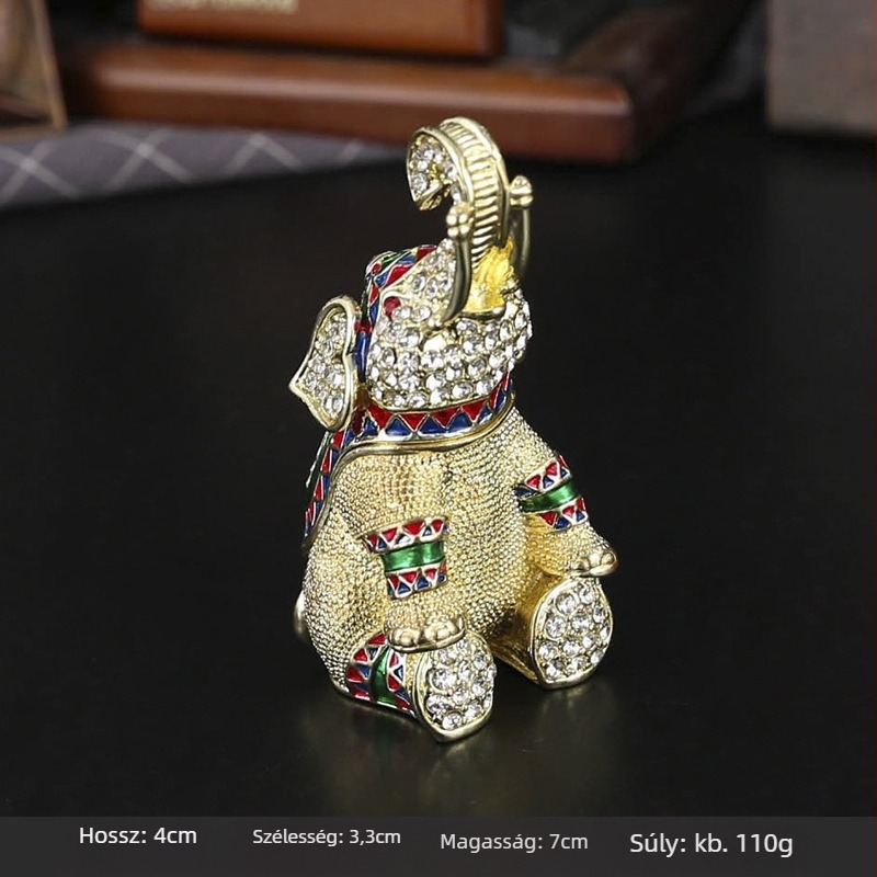 3D gyémánt berakásos elefántfej ékszerdoboz – fém, könnyű luxus, modell FLC096, Kina