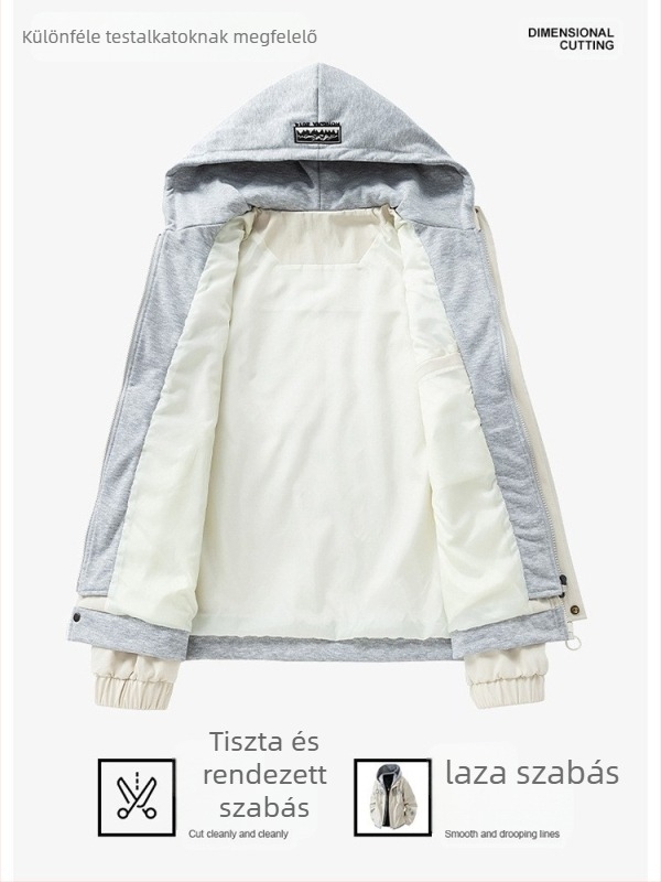 Férfi külső kabát kapucnival, szélálló, poliészter anyag, hosszú ujjak, közepes vastagság