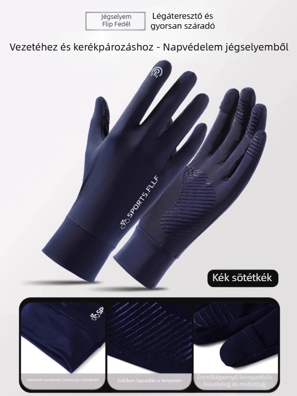 Vezetéshez és kerékpározáshoz készült kesztyű – Flip-Cover, Ice Silk poliészter, 61–70% fő anyag, légáteresztő, csúszásmentes, érintőképernyő-kompatibilis, napvédő – 2025 tavasz