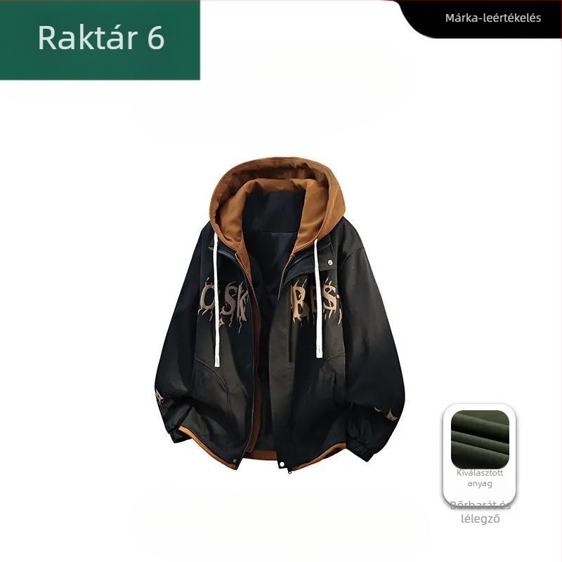 Férfi kapucnis dzseki két részes dizájnnal, Camel Wool és poliészter, JK908