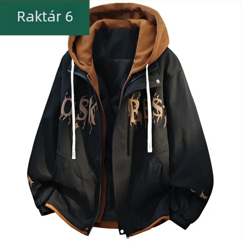 Férfi kapucnis dzseki két részes dizájnnal, Camel Wool és poliészter, JK908