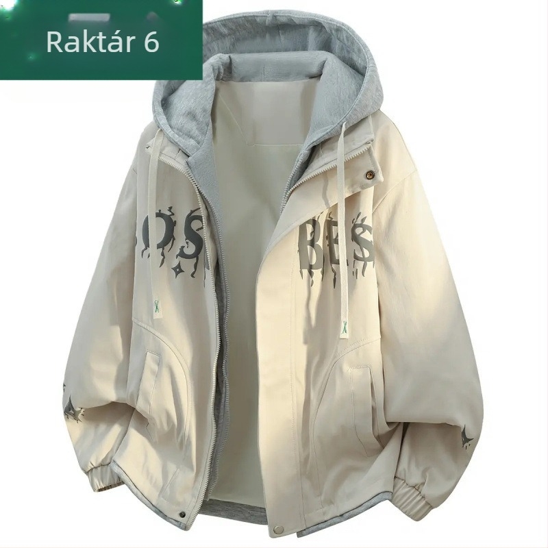 Férfi kapucnis dzseki két részes dizájnnal, Camel Wool és poliészter, JK908