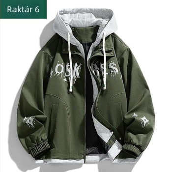 Két részes kinézetű dzseki, szélálló, kapucnis, cipzárral, laza szabású, poliészter-lycra keverék