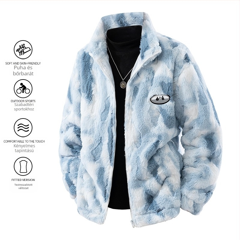 Városi stílusú dzseki, tie-dye mintázat, zipzár zárás, vastag anyag 100% poliészter (külső és bélés)