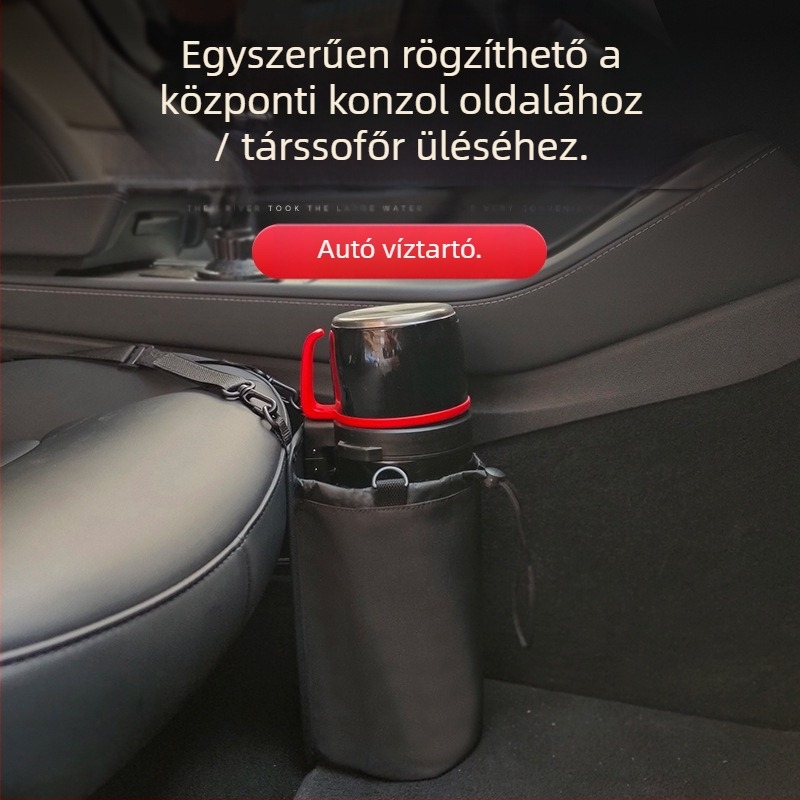 Textil termosz tartó az autó középkonzoljának oldalához, függő használatra, vízálló, terhelésálló