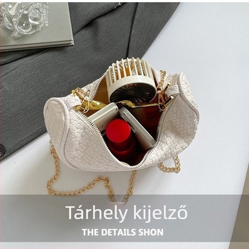 Crossbody Dumpling láncos fogantyúval készült PU táska, ovális alakú, cipzáras záródás, szintetikus bőrbelső