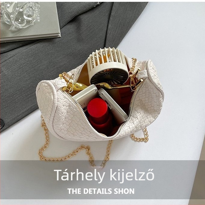 Crossbody Dumpling láncos fogantyúval készült PU táska, ovális alakú, cipzáras záródás, szintetikus bőrbelső